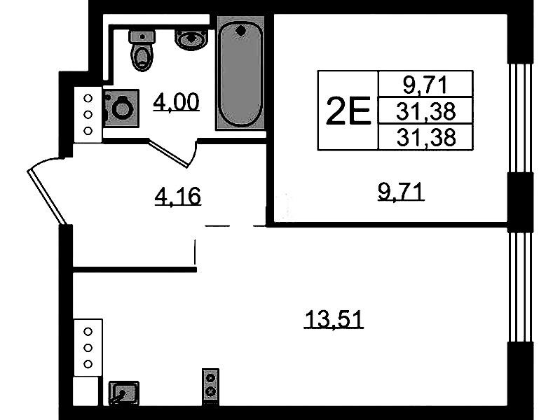 1-комнатная квартира 31.38 м², 5/13 эт., ЖК «Квартал Торики»